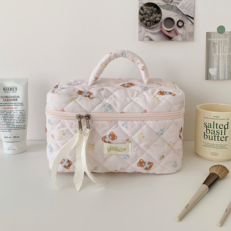 Козметична чанта, голям капацитет, за пътуване, полиестер + памук, принт аниме, свеж и сладък стил, цип