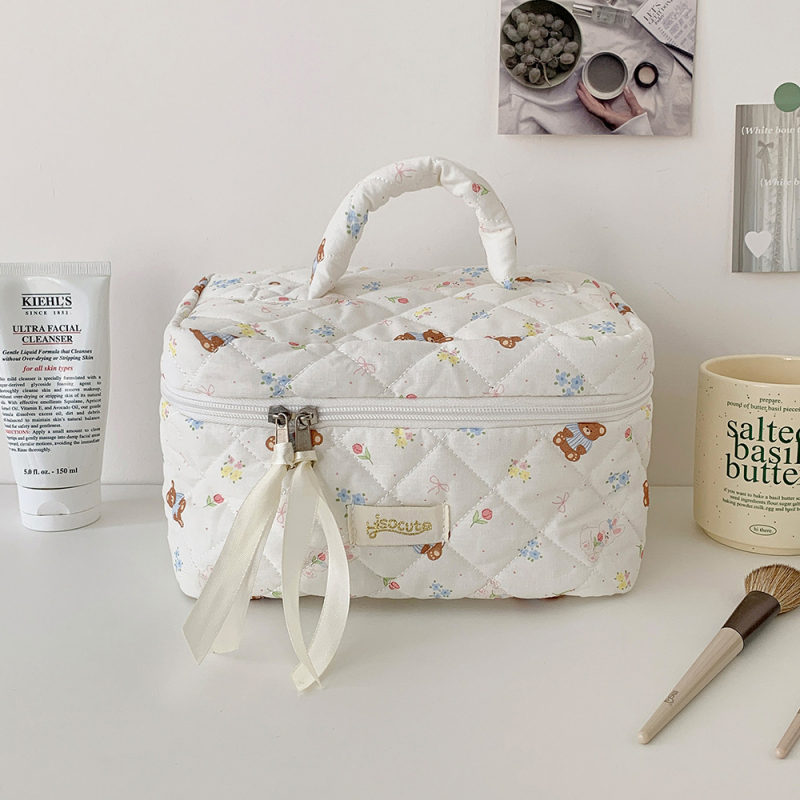 Козметична чанта, голям капацитет, за пътуване, полиестер + памук, принт аниме, свеж и сладък стил, цип