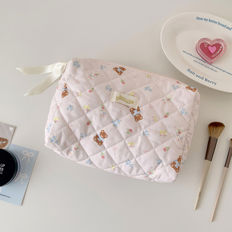 Козметична чанта, голям капацитет, за пътуване, полиестер + памук, принт аниме, свеж и сладък стил, цип