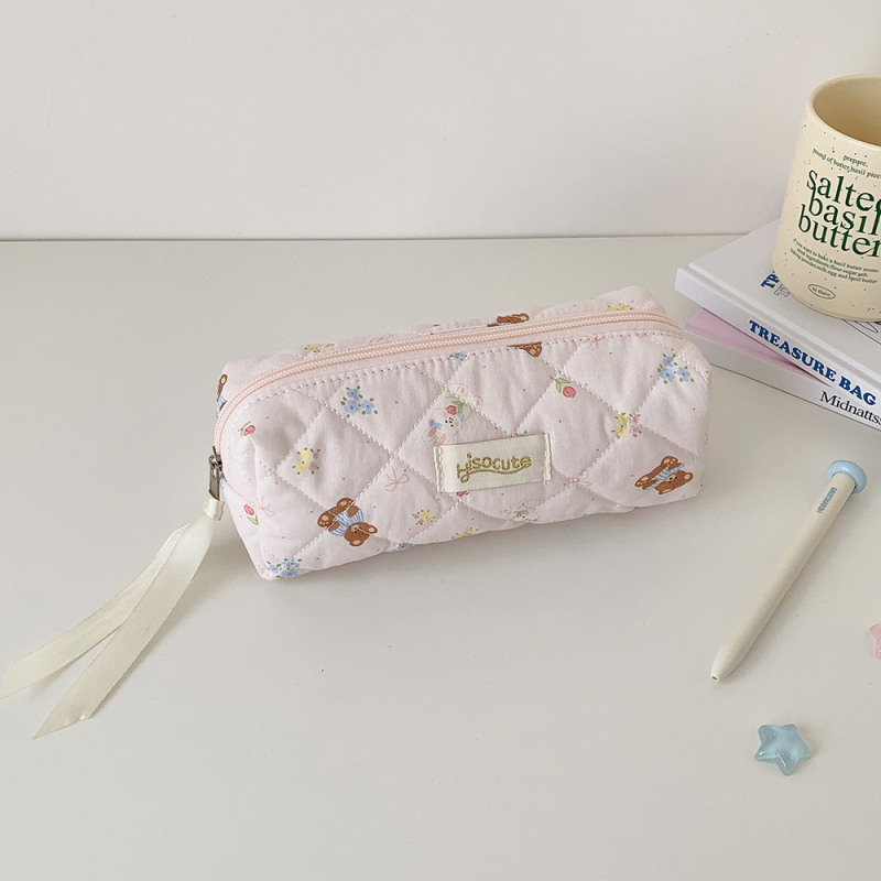 Козметична чанта, голям капацитет, за пътуване, полиестер + памук, принт аниме, свеж и сладък стил, цип