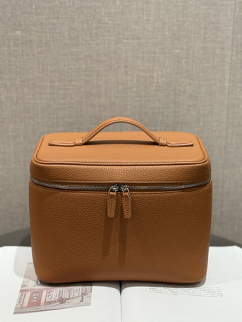 Козметична чанта от кожа от първи слой, портативен несесер за пътуване, стил урбан минимализъм, подплата от плат, едноцветен модел