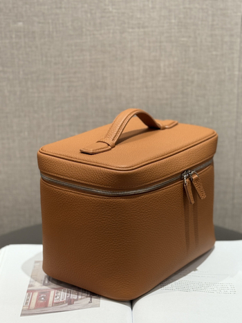 Козметична чанта от кожа от първи слой, портативен несесер за пътуване, стил урбан минимализъм, подплата от плат, едноцветен модел