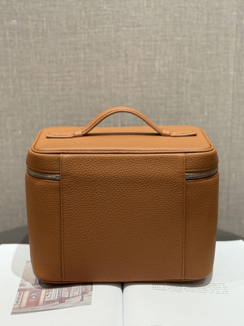 Козметична чанта от кожа от първи слой, портативен несесер за пътуване, стил урбан минимализъм, подплата от плат, едноцветен модел