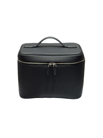 Козметична чанта от кожа от първи слой, портативен несесер за пътуване, стил урбан минимализъм, подплата от плат, едноцветен модел