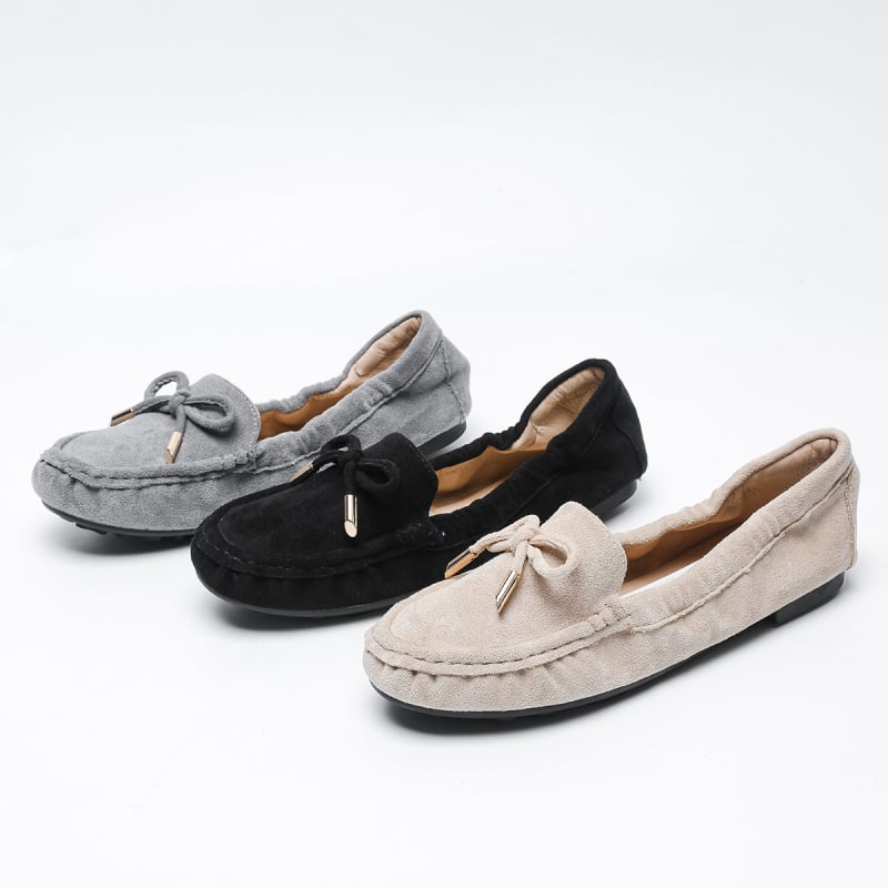 Sieviešu Egg Roll Shoes — Korejas stilā, apaļa purngala, nubuka augšdaļa, teļa cīpslas zole, mikrošķiedras oderē, zemais papēdis 1–3 cm