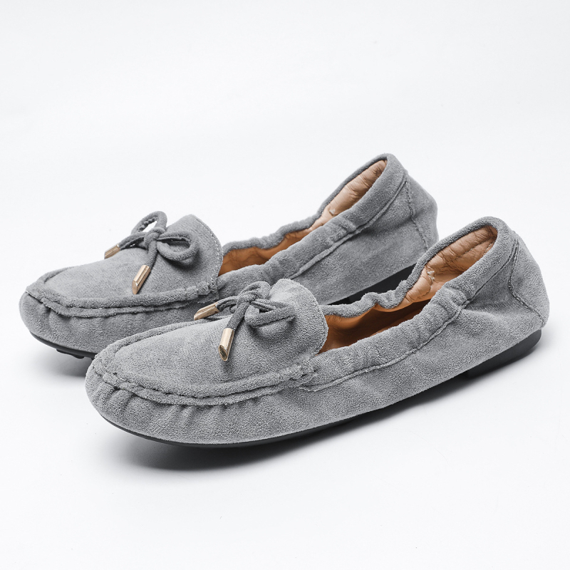 Sieviešu Egg Roll Shoes — Korejas stilā, apaļa purngala, nubuka augšdaļa, teļa cīpslas zole, mikrošķiedras oderē, zemais papēdis 1–3 cm