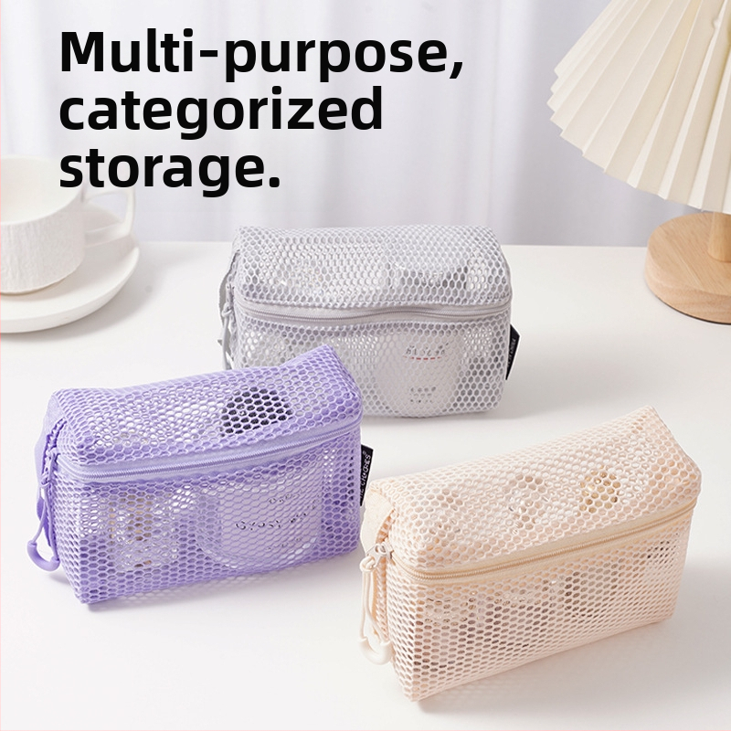 Kosmētikas soma ar trīsdimensionālu režģu dizainu, kubveida forma, poliestera materiāls, portatīva ceļojumiem (Modelis D072)