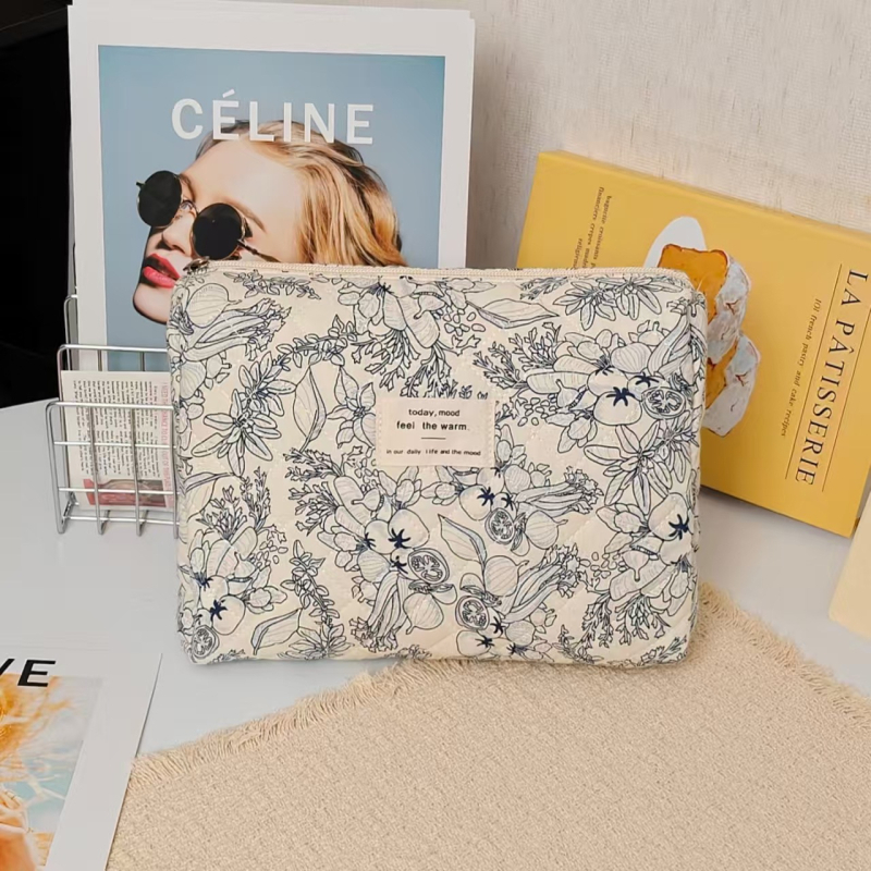 Козметична чанта за ежедневна употреба, памук, флорална шарка, подплата полиестер, затваряне с флип капак, за жени, голям капацитет