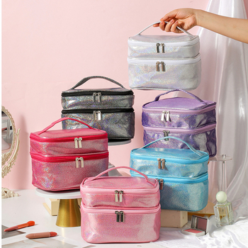 Козметична чанта за пътуване с два слоя, водоустойчива, полиестерна външна част, подплата полиестер-памук, унисекс