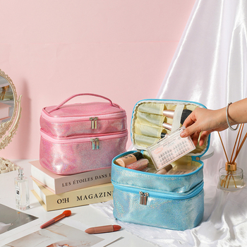 Козметична чанта за пътуване с два слоя, водоустойчива, полиестерна външна част, подплата полиестер-памук, унисекс