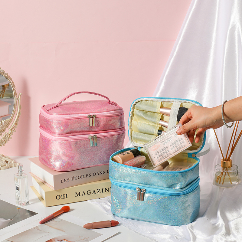 Козметична чанта за пътуване с два слоя, водоустойчива, полиестерна външна част, подплата полиестер-памук, унисекс