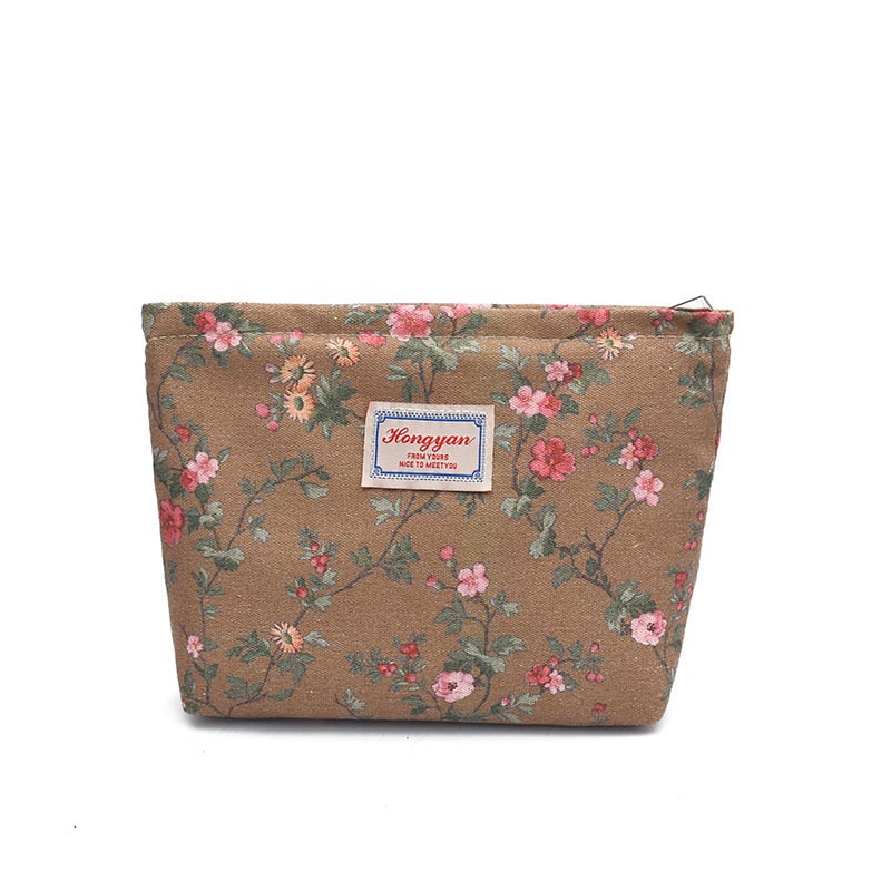 Козметична чанта с ретро флорален дизайн, клъч-стил, градска простота, текстилна външна част и подплата полиестер