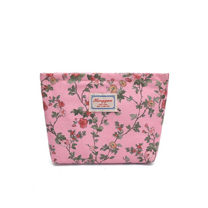 Козметична чанта с ретро флорален дизайн, клъч-стил, градска простота, текстилна външна част и подплата полиестер