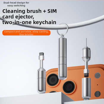 Perie de curățare pentru telefoane cu peri scurți duri, PIN de eliminare SIM, breloc și extractor portabil multifuncțional pentru carduri