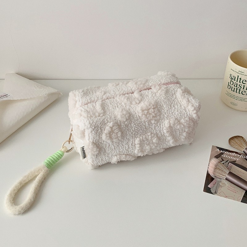 Плюшена чанта за козметика със цип, сърцевиден дизайн, подплата от полиестер, подходяща за съхранение, за жени, за пътуване