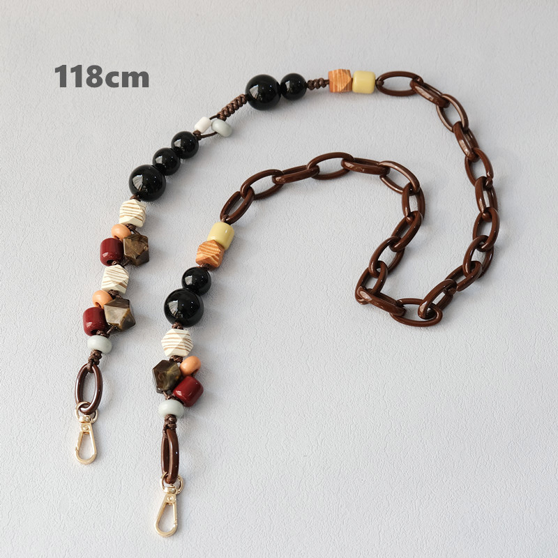 DIRMMIS ιμάντας τσάντας με ακρυλική αλυσίδα με χάντρες και ξύλινες λεπτομέρειες, ρυθμιζόμενος μήκος 31/44/64/118 cm