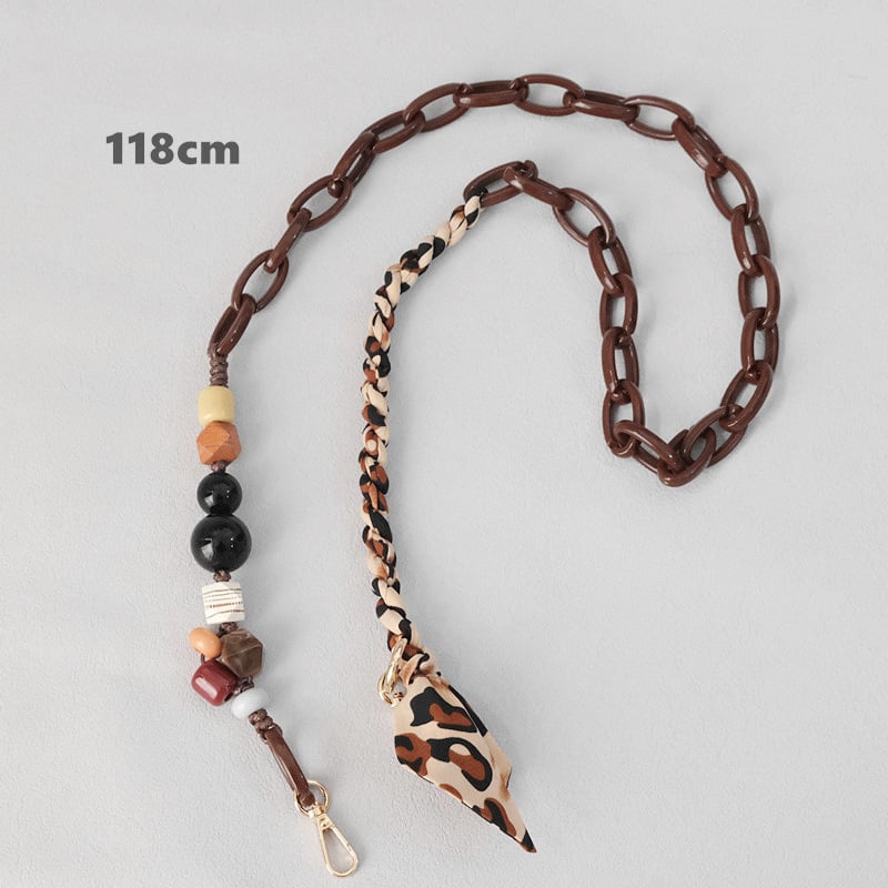 DIRMMIS ιμάντας τσάντας με ακρυλική αλυσίδα με χάντρες και ξύλινες λεπτομέρειες, ρυθμιζόμενος μήκος 31/44/64/118 cm