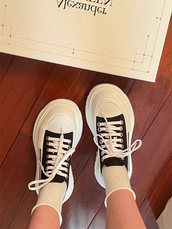 Vīriešu kanvas apavi McQueen, bieza zole augstumam, kanvas augšdaļa, gumijas zole ar Goodyear tehnoloģiju, šņorēšana, PU iekšējā zole