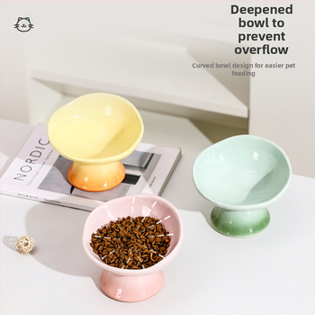 Κεραμικό μπολ φαγητού γάτας με σχέδιο πετάλων, υπερυψωμένη βάση, αντιδιαρροϊκό