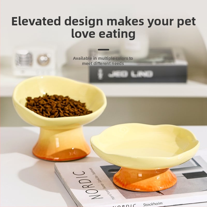 Κεραμικό μπολ φαγητού γάτας με σχέδιο πετάλων, υπερυψωμένη βάση, αντιδιαρροϊκό