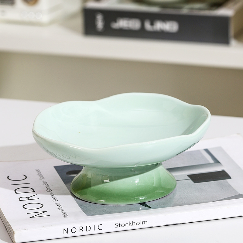 Κεραμικό μπολ φαγητού γάτας με σχέδιο πετάλων, υπερυψωμένη βάση, αντιδιαρροϊκό