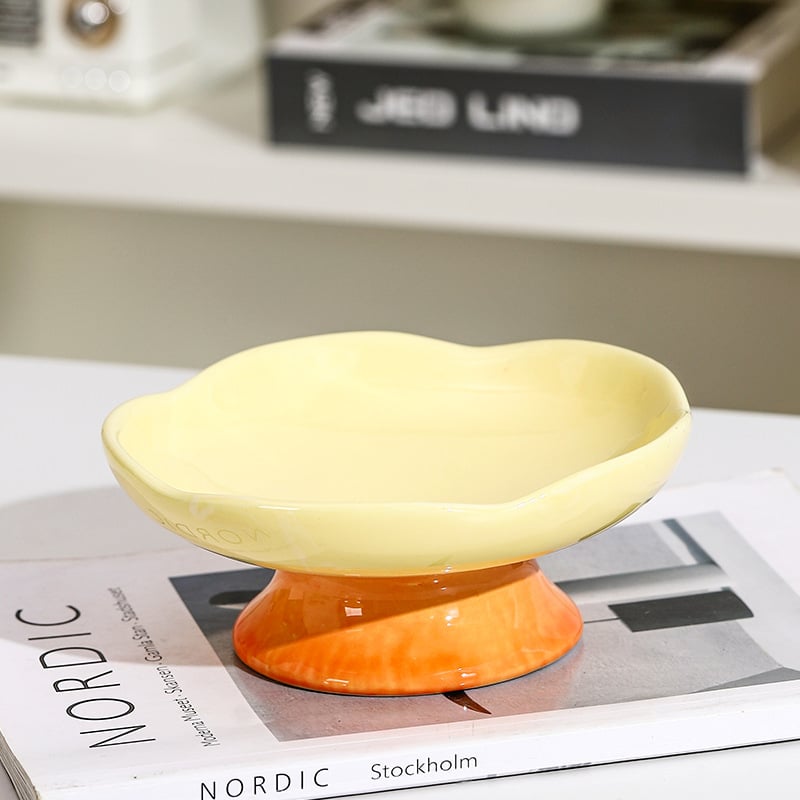 Κεραμικό μπολ φαγητού γάτας με σχέδιο πετάλων, υπερυψωμένη βάση, αντιδιαρροϊκό