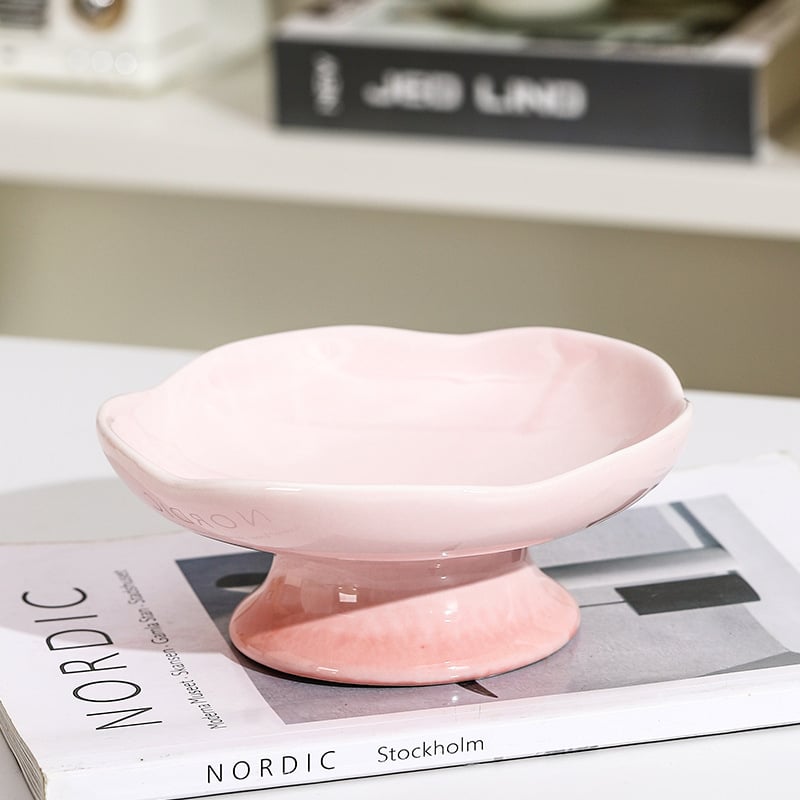 Κεραμικό μπολ φαγητού γάτας με σχέδιο πετάλων, υπερυψωμένη βάση, αντιδιαρροϊκό