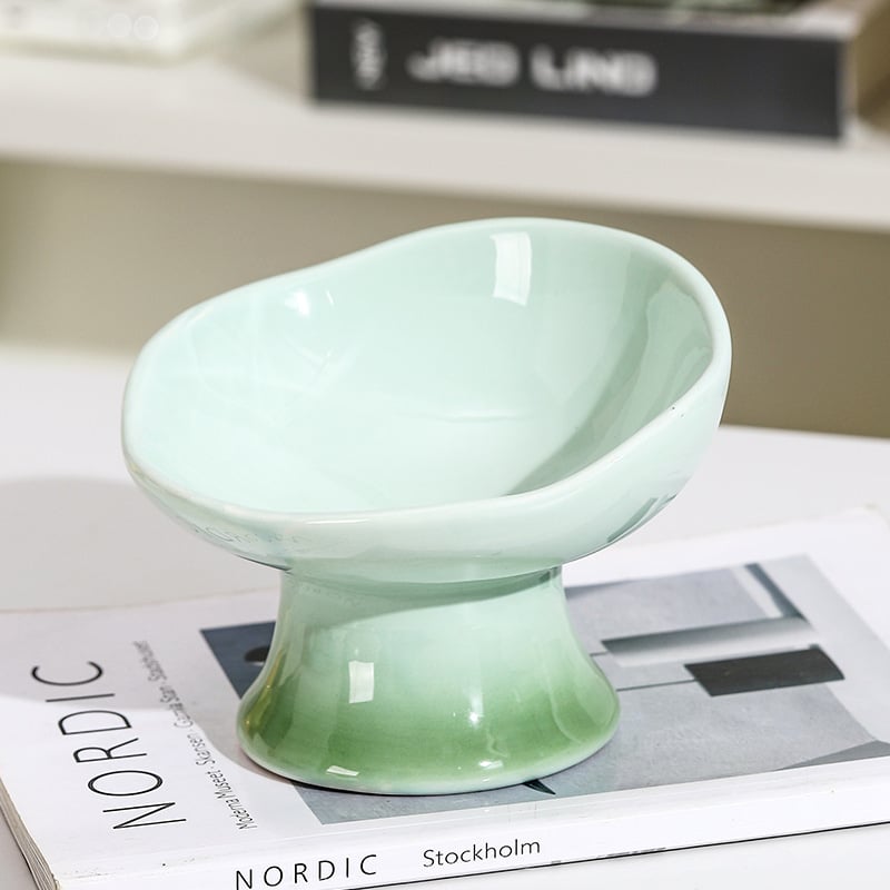 Κεραμικό μπολ φαγητού γάτας με σχέδιο πετάλων, υπερυψωμένη βάση, αντιδιαρροϊκό