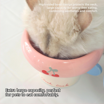 Κεραμικό μπολ με στρογγυλή λαβή, κορεατικού στυλ, μπολ φαγητού και νερού γάτας με υψηλή βάση, υπό γλάσωση