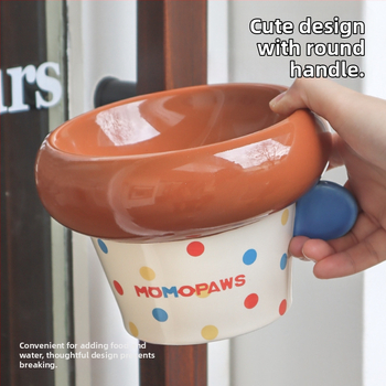 Κεραμικό μπολ με στρογγυλή λαβή, κορεατικού στυλ, μπολ φαγητού και νερού γάτας με υψηλή βάση, υπό γλάσωση