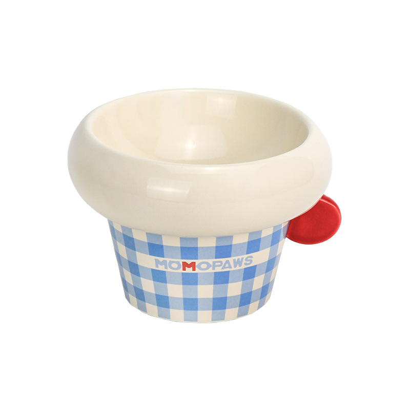 Κεραμικό μπολ με στρογγυλή λαβή, κορεατικού στυλ, μπολ φαγητού και νερού γάτας με υψηλή βάση, υπό γλάσωση