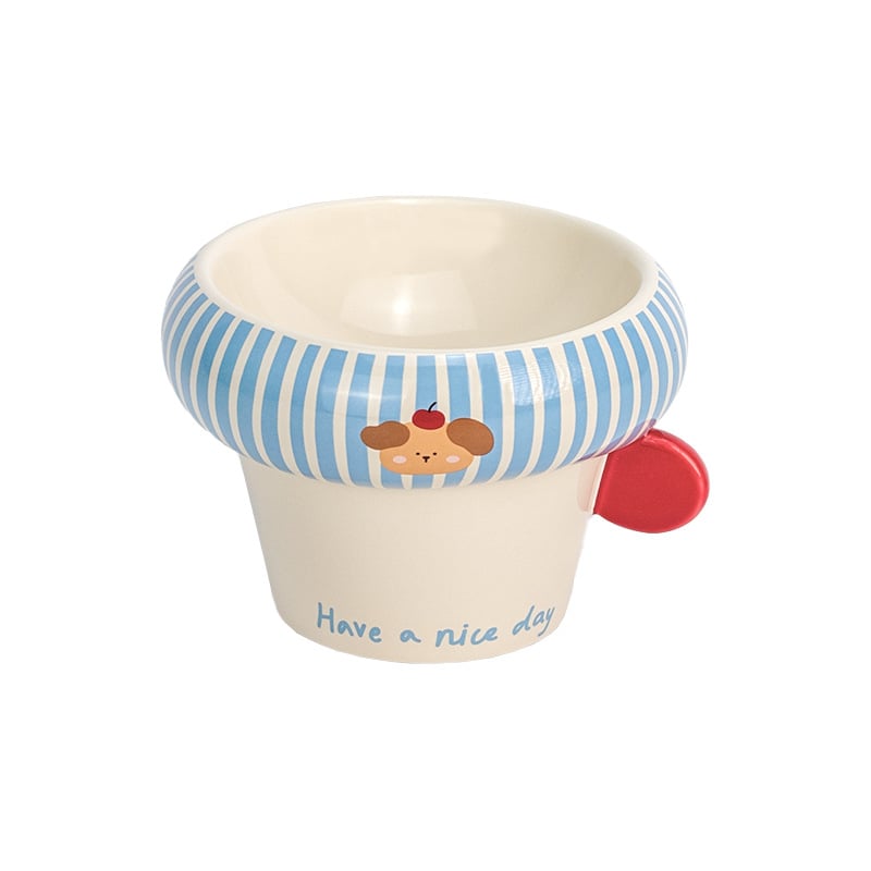 Κεραμικό μπολ με στρογγυλή λαβή, κορεατικού στυλ, μπολ φαγητού και νερού γάτας με υψηλή βάση, υπό γλάσωση