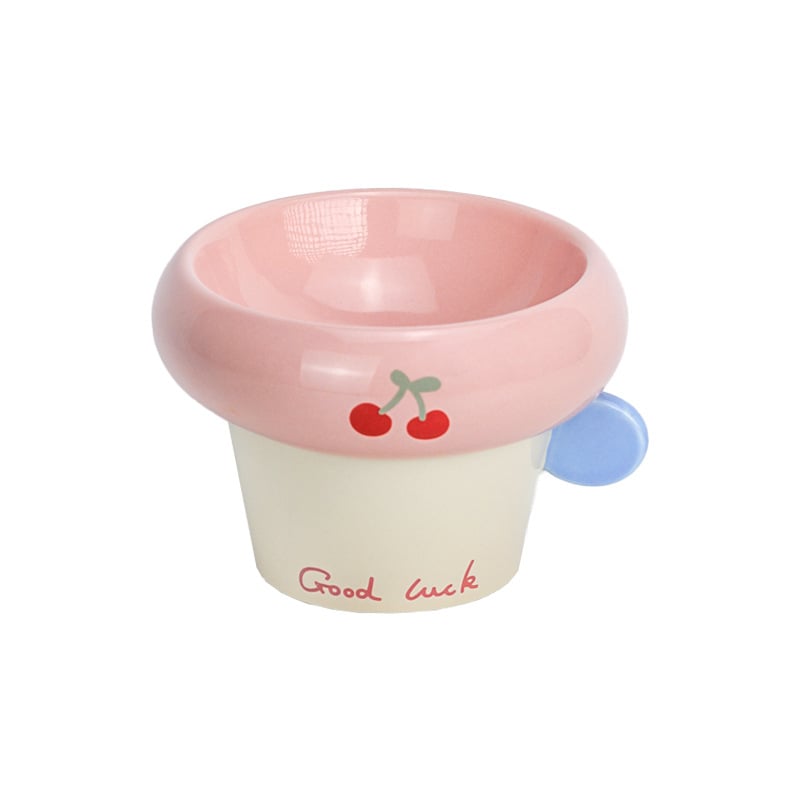 Κεραμικό μπολ με στρογγυλή λαβή, κορεατικού στυλ, μπολ φαγητού και νερού γάτας με υψηλή βάση, υπό γλάσωση