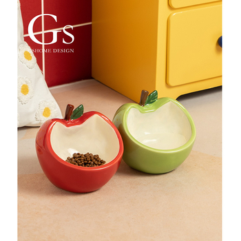 Κεραμικό μπολ γάτας για φαγητό και νερό, μοτίβο μήλου, σχέδιο κατά της ανατροπής