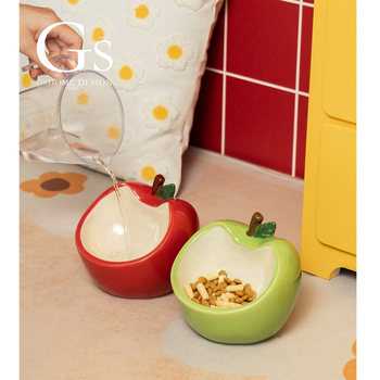 Κεραμικό μπολ γάτας για φαγητό και νερό, μοτίβο μήλου, σχέδιο κατά της ανατροπής