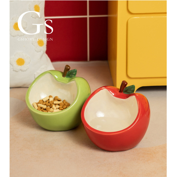 Κεραμικό μπολ γάτας για φαγητό και νερό, μοτίβο μήλου, σχέδιο κατά της ανατροπής
