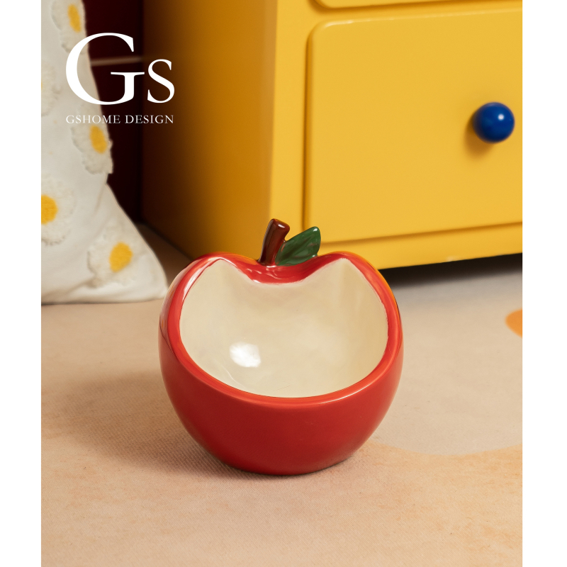 Κεραμικό μπολ γάτας για φαγητό και νερό, μοτίβο μήλου, σχέδιο κατά της ανατροπής