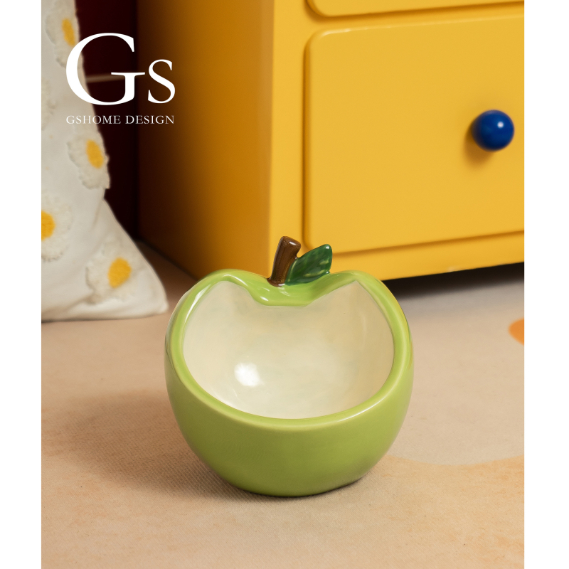 Κεραμικό μπολ γάτας για φαγητό και νερό, μοτίβο μήλου, σχέδιο κατά της ανατροπής