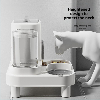 Μπολ γάτας με αυτόματη ταΐστρα και δοχείο νερού — πλαστικό, διπλής λειτουργίας μπολ για γάτες