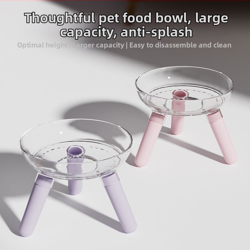 Μπολ φαγητού και ποτίσματος για γάτες και σκύλους, διαφανές γυάλινο μπολ, αυτόματη σίτιση, κατασκευή από πλαστικό και γυαλί