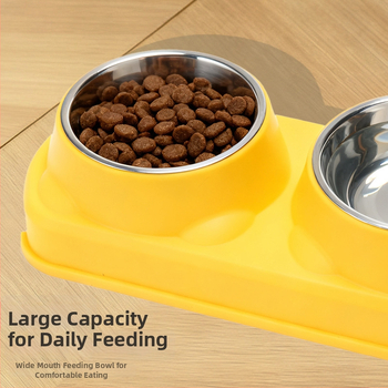 Πλαστικό μπολ φαγητού κατοικίδίων, για γάτες και σκύλους, διπλό μπολ με ενσωματωμένο σχέδιο, αντιολισθητικό, αντιανατροπή