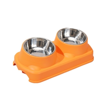 Πλαστικό μπολ φαγητού κατοικίδίων, για γάτες και σκύλους, διπλό μπολ με ενσωματωμένο σχέδιο, αντιολισθητικό, αντιανατροπή