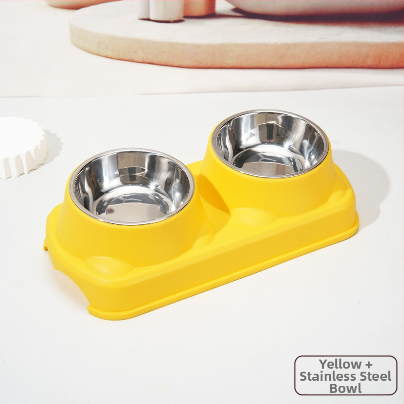 Πλαστικό μπολ φαγητού κατοικίδίων, για γάτες και σκύλους, διπλό μπολ με ενσωματωμένο σχέδιο, αντιολισθητικό, αντιανατροπή