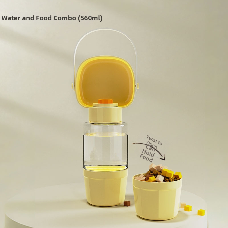 Portatīvā suņu ūdens pudele ar iekļauto krūzi un divfunkcionālu atdalāmo nodalījumu ūdenim un barībai (PP+PC; 50 gab./kaste; Mājas dzīvnieku barošanas rīki)