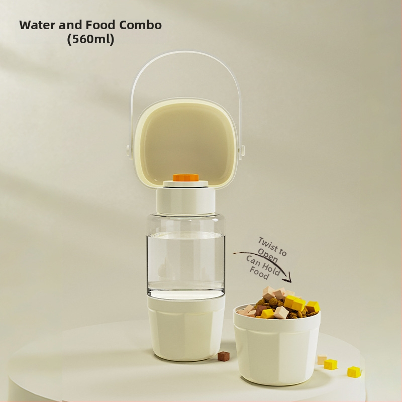 Portatīvā suņu ūdens pudele ar iekļauto krūzi un divfunkcionālu atdalāmo nodalījumu ūdenim un barībai (PP+PC; 50 gab./kaste; Mājas dzīvnieku barošanas rīki)