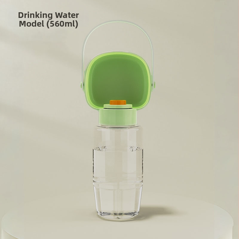 Portatīvā suņu ūdens pudele ar iekļauto krūzi un divfunkcionālu atdalāmo nodalījumu ūdenim un barībai (PP+PC; 50 gab./kaste; Mājas dzīvnieku barošanas rīki)