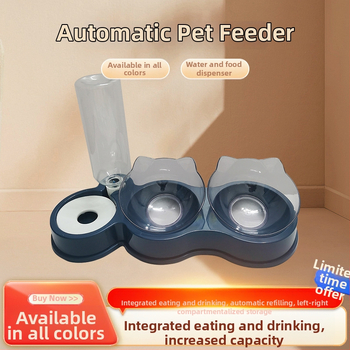 Αυτόματος τροφοδότης γάτας με διπλά μπολ φαγητού και νερού, αντιδιαρροϊκό σχέδιο, πλαστικό, Γκουανγκντόνγκ