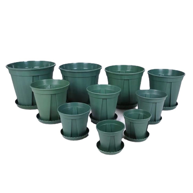 Wing Green kružna plastična posuda za cvijeće s debelim stijenkama, bijelo-zelena, dizajn kontrole korijena, promjer 14-36 cm