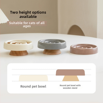 Κύπελλο γάτας για αργή σίτιση με στήριξη αυχένα και αντι-πνιγμό, ξύλινο, Xingmi Ceramic