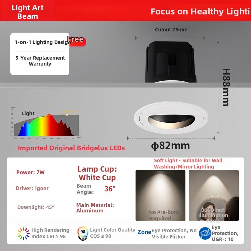 Ενσωματωμένο LED φωτιστικό μπάνιου για καθρέφτη, COB LED, 95+ CRI, 220V, αλουμινένιο περίβλημα, διακόπτης κουμπιού